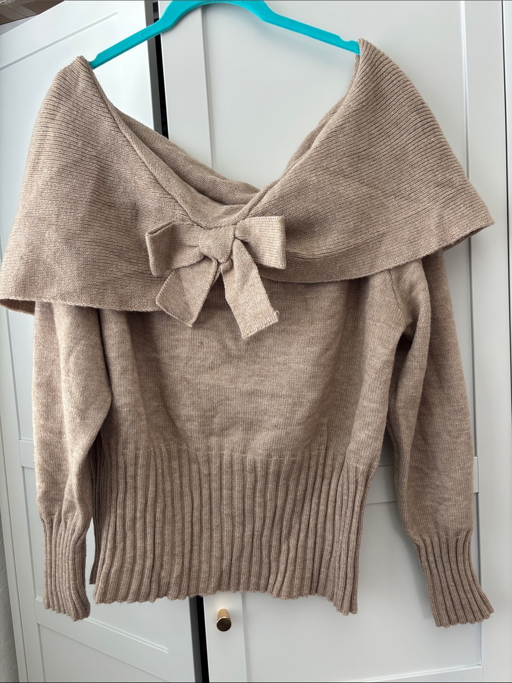 Boatneck Bow-Front Women's Sweater in Taupe